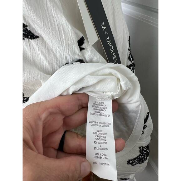 NEW My Michelle White and Black Embroidered Floral Halter Mini Dress Medium - Picture 6 of 9